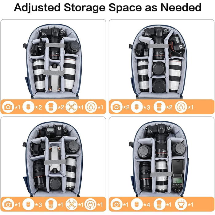 MOSISO Рюкзак для камери: DSLR, SLR, беззеркальні фотокамери, 15-16 дюймів, водонепроникний, з відділенням для штатива та ноутбука (Сталево-синій)