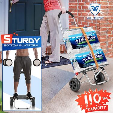 Складаний візок для покупок 75 л з нержавіючою рамою та водонепроникною сумкою (чорний)