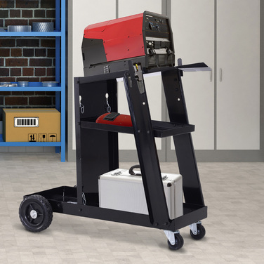 DURHAND Welding Cart Welding Equipment Cart with 3 Shelves and Safety Chain, Gas Cylinder Cart in Black 71x39x70 cm for Workshop