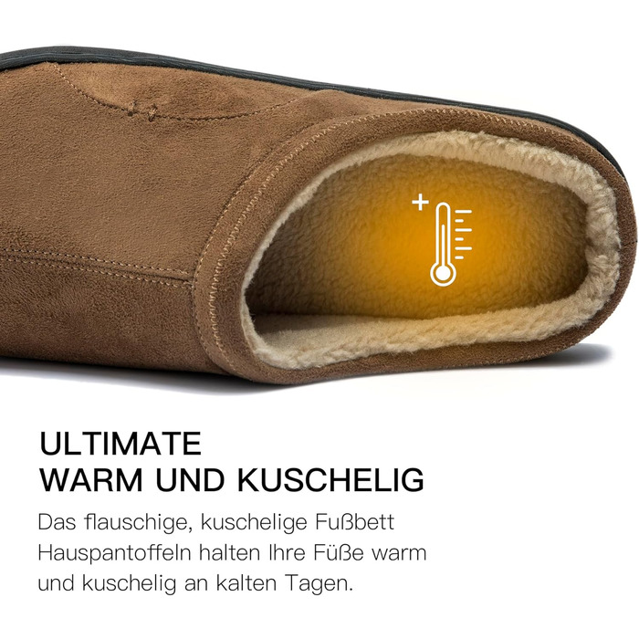 Чоловічі домашні тапочки з меморі-піною, теплі зимові тапочки, з підкладкою, сліпони з неслизькою гумовою підошвою, для дому та вулиці, 49/50 EU, Коричневі