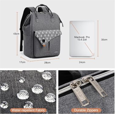 Рюкзак Lekesky для жінок: шкільний, з відділенням для ноутбука 15.6 дюймів, антикрадійний, сірий