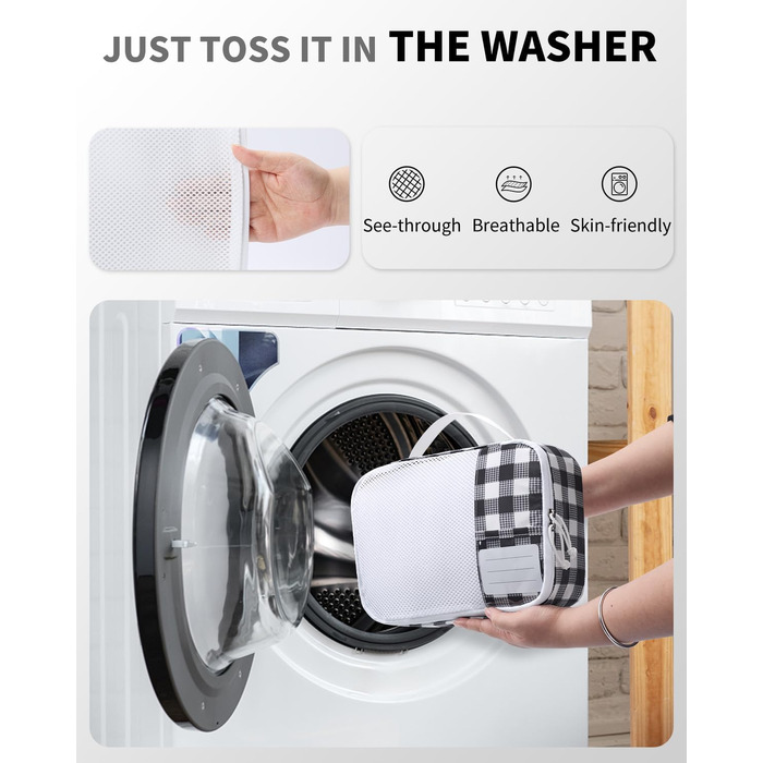 Органайзер для валізи ECOHUB, набір 6 шт. з ID-міткою, екологічні валізи для подорожей, легкі дорожні сумки, дихаючий рюкзак-органайзер, патент на корисну модель (зелений) (чорно-білий)