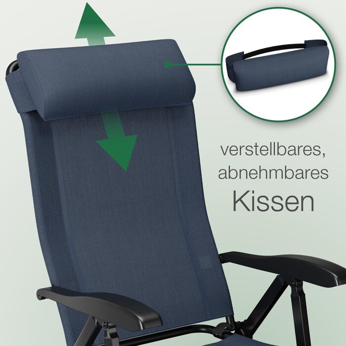 ELONEO Folding Camping Chair with Removable Footrest, Folding Chair made of Aluminum, Folding Garden Chair, Reclining Chair with Adjustable Backrest, Camping Chair (Folding Chair with Footrest (Basic), Blue)
