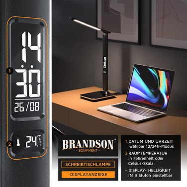 Світлодіодна настільна лампа Brandson з ефектом шкіри, диммер, 3 режими світла, 5 рівнів яскравості, USB-порт для зарядки, захист очей