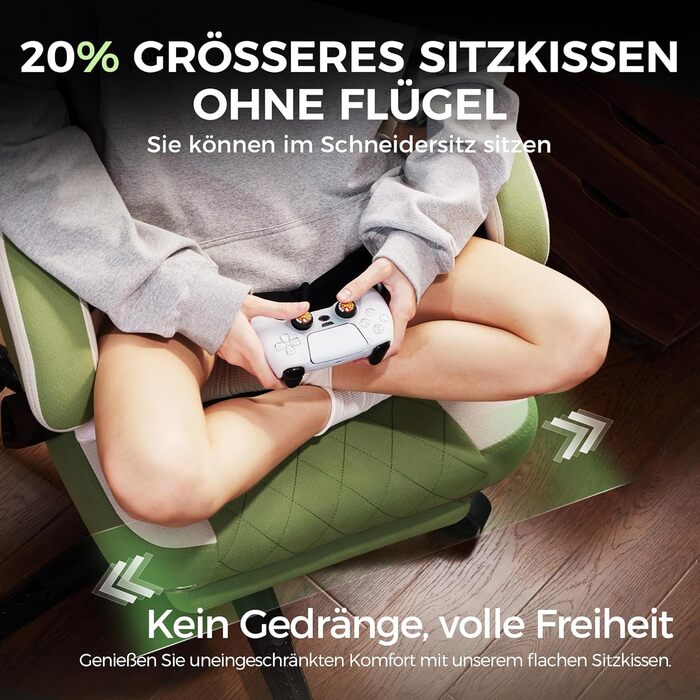 Ігровий крісло Dowinx з тканини, масажною підтримкою попереку та підніжкою, ергономічний офісний крісло для дорослих, великий і високий, 135 кг (зелено-білий)