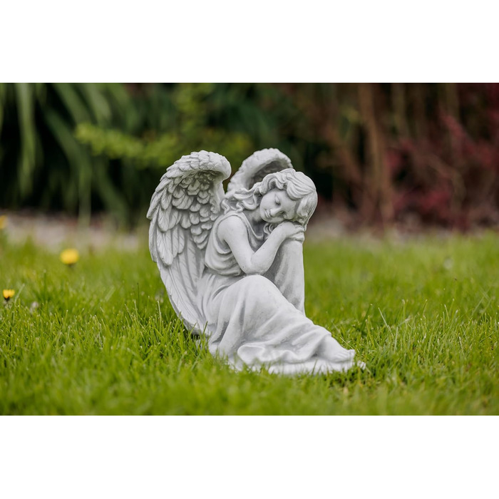 gartendekoparadies.de Sleeping Angel, Stone Figure H. 25 cm, 6 kg, Grey, frost-proof made of cast stone for outdoor use