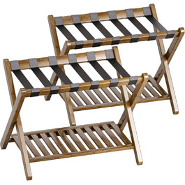 SMIBUY Luggage Rack, 2-Piece Set, Folding Bamboo Suitcase Stand with Shelf for Guest Room, Bedroom, Hotel, Heavy-Duty (Walnut)