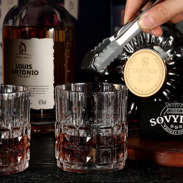 Склянки для віскі з гранітними кубиками льоду, 2 шт., дерев'яна подарункова коробка, 310 мл, з рельєфним візерунком