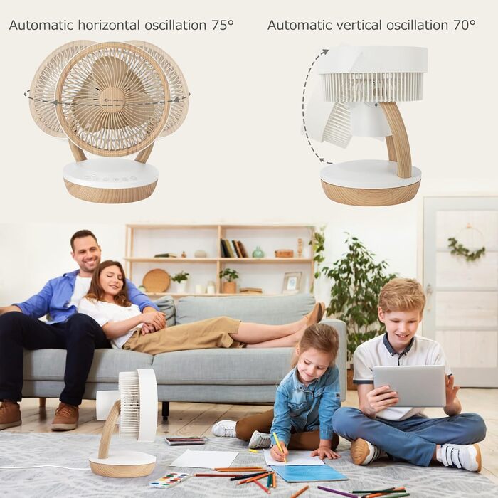 Вентилятор настільний MYCARBON FS05-DC: тихий, 8 швидкостей, 1850 м³/год, ECO-режим, 3D-циркуляція повітря, таймер 8 годин для спальні/офісу