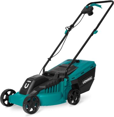 VONROC Corded Electric Lawn Mower | 1300W - 32cm Cutting Width - Adjustable Cutting Height 30-70MM | Electric Scythe Mower for Small to Medium-Sized Areas