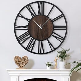 Large Wall Clock, Ticking Sounds, 34CM/14 inch Silent, No Noise, Battery Operated, Modern, Oversized, Retro Vintage Oversized Wall Clock for Living Room, Bedroom and Kitchen (16 inch, Dark Brown - Roman Numbers)