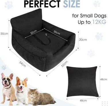 Автомобільний лежак для собак, автокрісло для собак, лежак для маленьких собак, кошик для собак у машину з знімним, пральним подушкою та 2 відділеннями для зберігання (Чорний, 54x52x35 см)