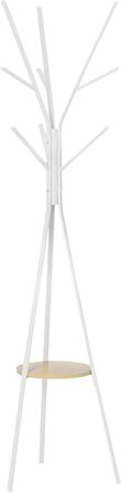 HOMCOM Coat Rack, Clothes Rack with 8 Hooks, Coat Stand with Shelf, Freestanding Coat Rack for Clothes, Hats, Bags, Metal, 45 x 45 x 180 cm (White)