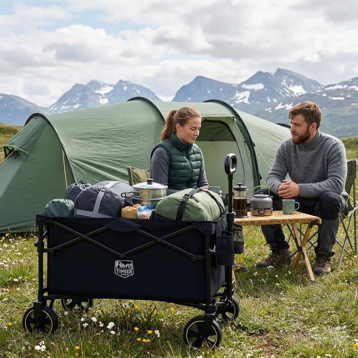 Універсальний складаний візок Timber Ridge 200L для кемпінгу, пляжу та покупок. Чорний, вантажопідйомність 150 кг
