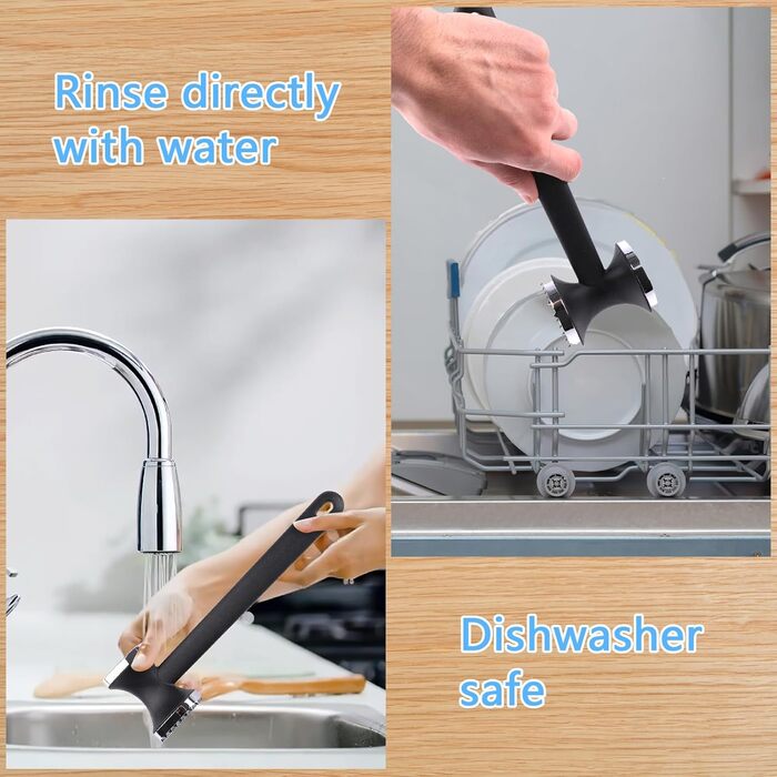 Топчик для відбивання м'яса Deepton з цинкової сплави, 24 см, двосторонній, з неслизькою ручкою, срібного кольору. Ідеально для відбивання шніцелів, яловичини, курки.