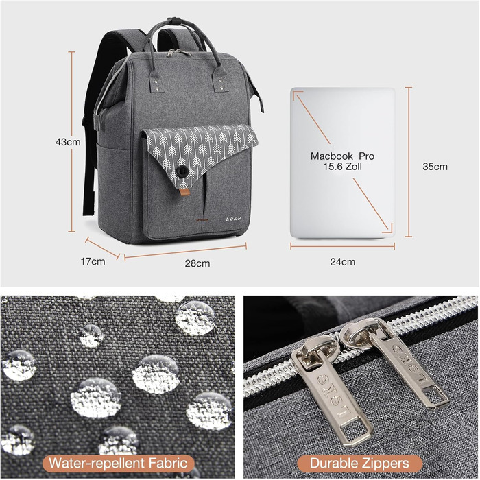 Рюкзак Lekesky для жінок: шкільний, з відділенням для ноутбука 15.6 дюймів, антикрадійний, сірий