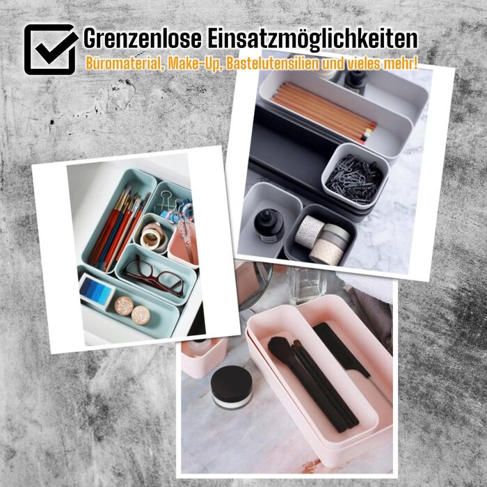 1x Drawer Organizer Set Storage Box One-Piece Adjustable Light Gray
