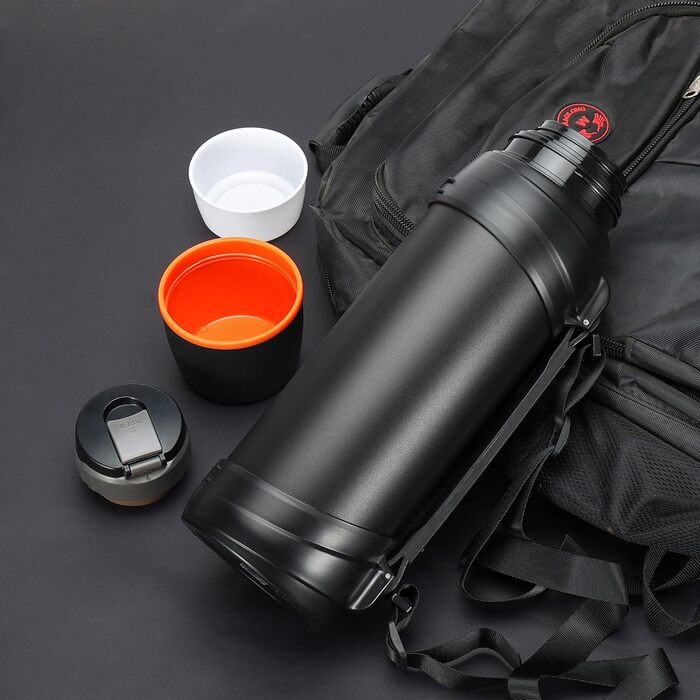 Термос-пляшка з нержавіючої сталі, 2.5 л, з кришкою-чашкою, зберігає тепло 24 год, холод 24 год, без BPA (чорна)