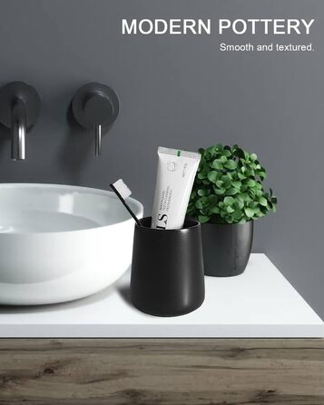 Toothbrush Holder, Matte Black, 2 Pieces, Ceramic Toothbrush Holder, Toothbrush and Toothpaste Organizer for Bathroom, Home Decoration, Countertop, Dresser
