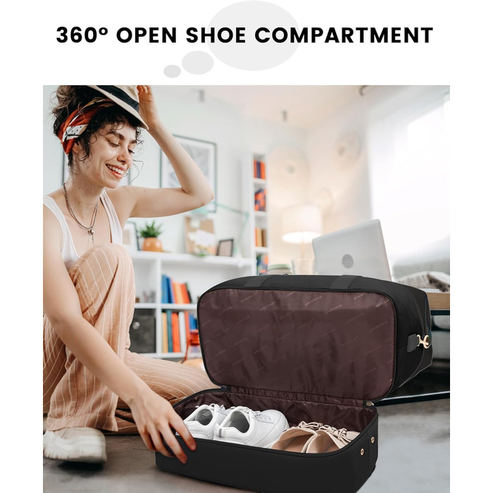 Спортивна сумка LOVEVOOK для подорожей: велика дорожня сумка-мішок 60L з відділенням для взуття (45x36x20cm, чорний)