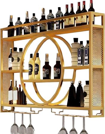 Настінна вітрина для вина, сучасна кругла підставка для зберігання, велика місткість, декоративна, для кухні, вітальні, бару (золота, 119.8 * 15 * 79.7 см)