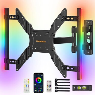 Кронштейн для ТБ Perlegear PGTVM79B поворотний та нахильний з LED-підсвіткою та синхронізацією з музикою, для телевізорів 25-65 дюймів (до 45 кг), VESA 400x400мм