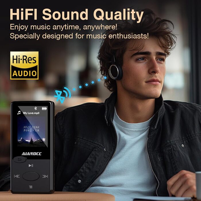 MP3-плеєр Bluetooth 5.3 HiFi, FM-радіо, 32GB, з навушниками, підтримка TF-карт (Чорний)