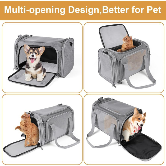 Складана переносна клітка для собак та котів, сумка-переноска для подорожей, авто, літака. Легка, дихаюча переноска для малих та середніх котів, кроликів, цуценят до 6.8 кг (сіра)