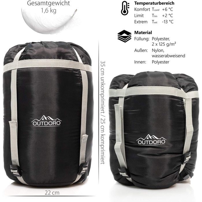 Спальний мішок Outdoro 3-4 сезони для кемпінгу та відпочинку на природі (чоловічий, жіночий)