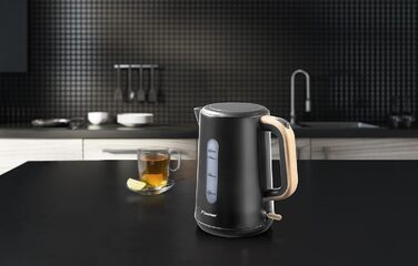 Bestron 1.7L Electric Kettle with 360° Base - Auto Shut-Off & Boil-Dry Protection - 2200W - Black/Wood Finish
