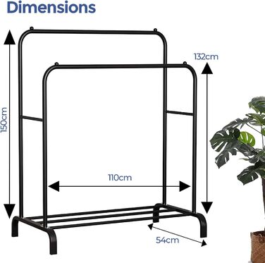 edihome Clothes Rack, Clothes Rail, Double, 110 x 150 x 54 cm, Shoe Rack, Metallic, Stable, Clothes Organizer (Black)