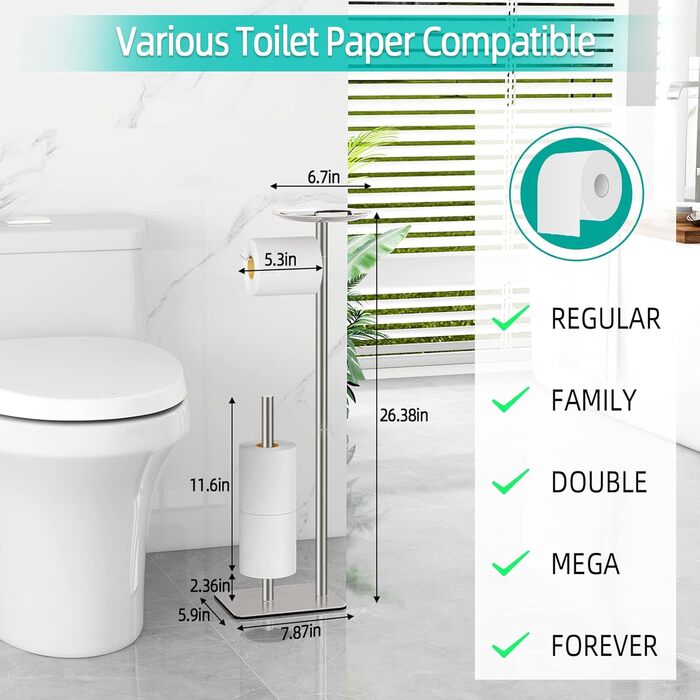 Підставка для туалетного паперу FEILERN, з полицею для запасних рулонів, нержавіюча сталь, щіткована поверхня