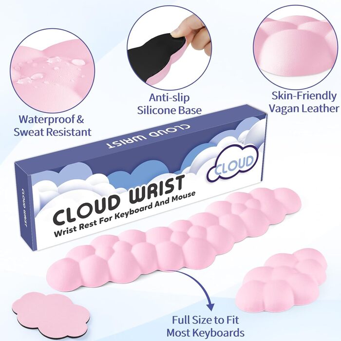 Підставка для зап'ястя під клавіатуру Sushret Cloud, Ергономічна, з Memory Foam, для ПК, ігор, білого (рожевого) кольору
