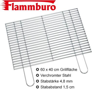 Решітка для гриля FLAMMBURO кутова 67x40 см, нержавіюча сталь, 4.8 мм, для барбекю