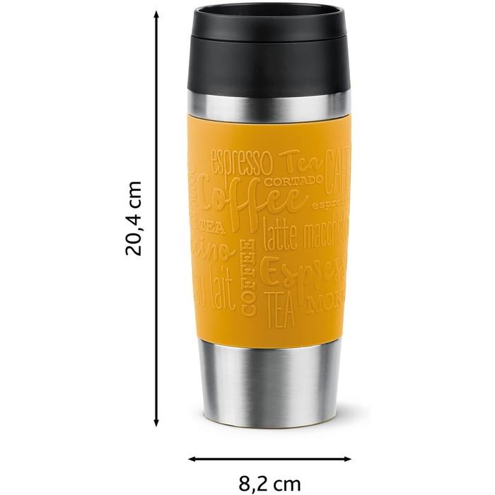 Термокружка Emsa N20202 Travel Mug Classic, 0.36 л, нержавіюча сталь, ізоляція 4г/8г, герметична, для подорожей, з широким отвором, колір: гірчичний