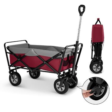 Візок-теліжка EUGAD Bollerwagen 100л Fuchsia + Grau, складаний, для саду, кемпінгу, пляжу, вантажопідйомність 180 кг