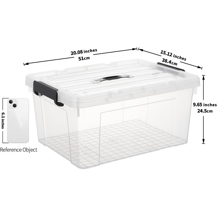 Cetomo Storage Boxes, Portable Plastic Boxes with Lids, Organizer Containers with Handle and Clips, Stackable, Nesting, for Home and Office, Transparent, 90L-3 Pack (35L*4)