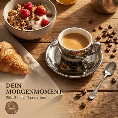 Набір з 6 еспресо-чашок з срібно-хромовим покриттям, італійський стиль, товсті стінки, важкі, 60 мл - подарунковий набір