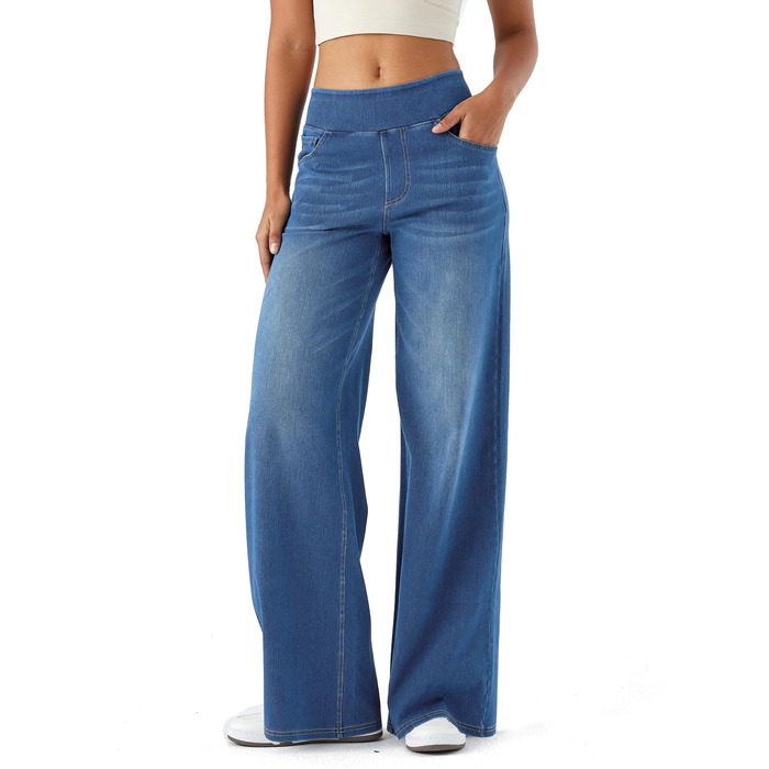 Джинси жіночі LaiEr з широкими штанинами, висока талія, прямий крій, середньої посадки, блакитний колір, еластичні, XL