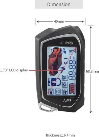 Двостороння автосигналізація Easyguard EC201-M9 з LCD-пейджером 4,4 см, дистанційним запуском, турботаймером, датчиком удару, DC12V