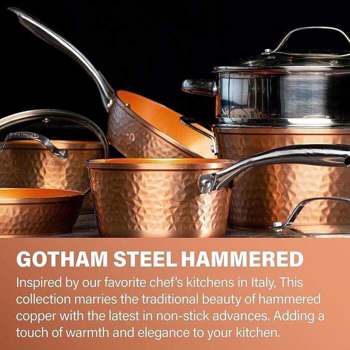 Набір посуду Gotham Steel Hammered Copper Collection: 15 предметів з антипригарним покриттям, алюмінієвий, для приготування та випікання