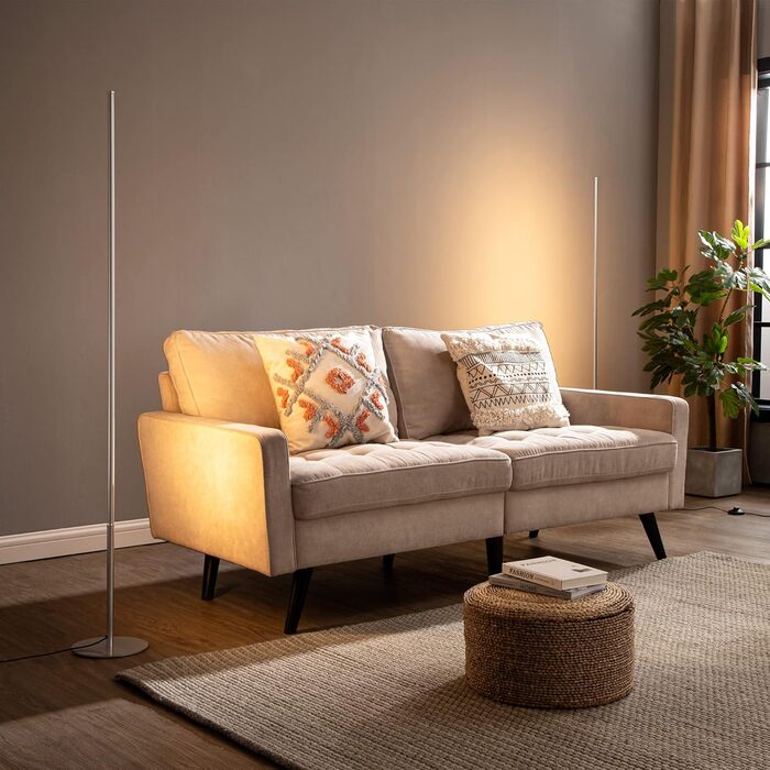 LED торшер Edishine для вітальні, спальні, офісу, 146 см, регулювання яскравості, тепле світло 3000K, з вимикачем на ніжці, срібний (2 шт.)