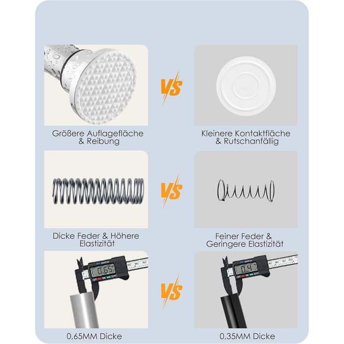 Штанга для душу з нержавіючої сталі без свердління, телескопічна, 70-195 см, срібна
