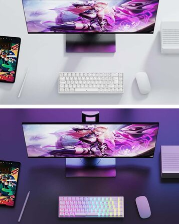 Механічна ігрова клавіатура TECURS бездротова, 80% TKL, підсвічування, Red Switch, QWERTZ, для ПК, ноутбука, Windows, чорно-біла