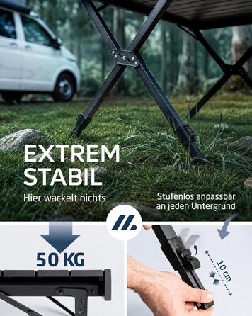 Складний кемпінговий стіл NORDMUT® алюмінієвий, регульована висота, 110x70 см, антрацит - високоякісний для пікніка та відпочинку