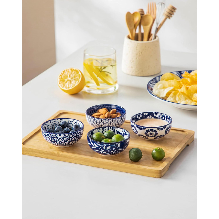 Набір кавових чашок з блюдцями Vancasso Cappuccino SELENE 6шт, 240мл, блакитно-білий вінтаж, порцеляна