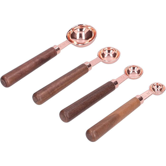 Measuring Spoon Set, 4 Measuring Cups in Rose Gold with Scale, Stainless Steel Measuring Spoons for Kitchen Utensils (Size: S)