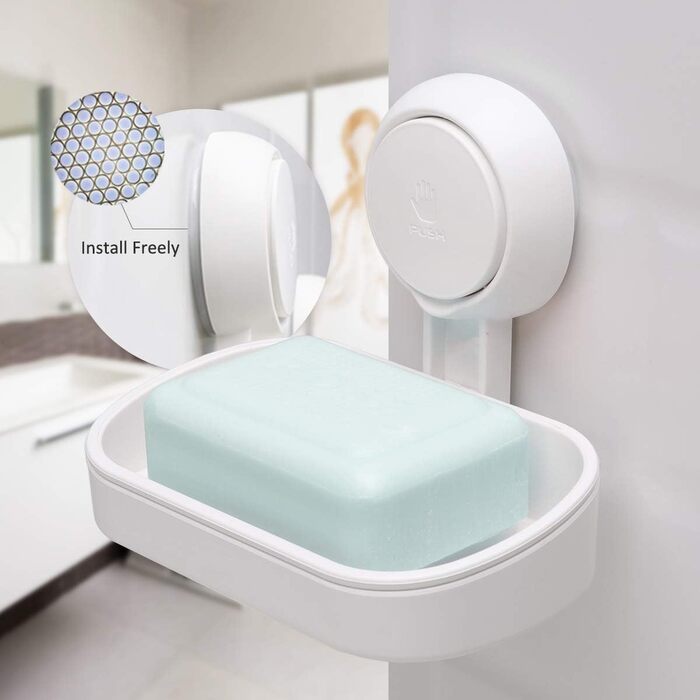 Підставка для мила LeverLoc з піддоном, MAX 3 кг, настінна, без свердління, з присосками, для ванної кімнати та кухні, білий пластик