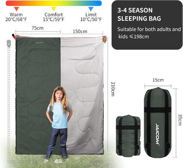 Літній спальний мішок - компактний, легкий, для кемпінгу, відпочинку на природі, дорослих, піших прогулянок, відпочинку в приміщенні, зелений
