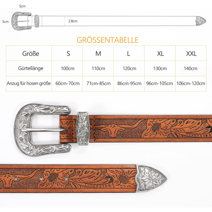 Жіночий шкіряний ремінь JasGood для джинсів та штанів, вінтажний стиль, колір: коричневий, розміри: M (110 см), XL (130 см)